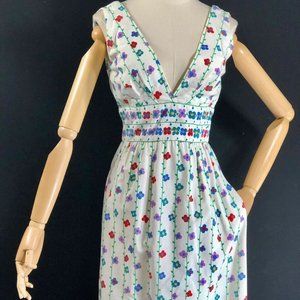 maxi dress /white blue red cotton / Maxi Long Sund